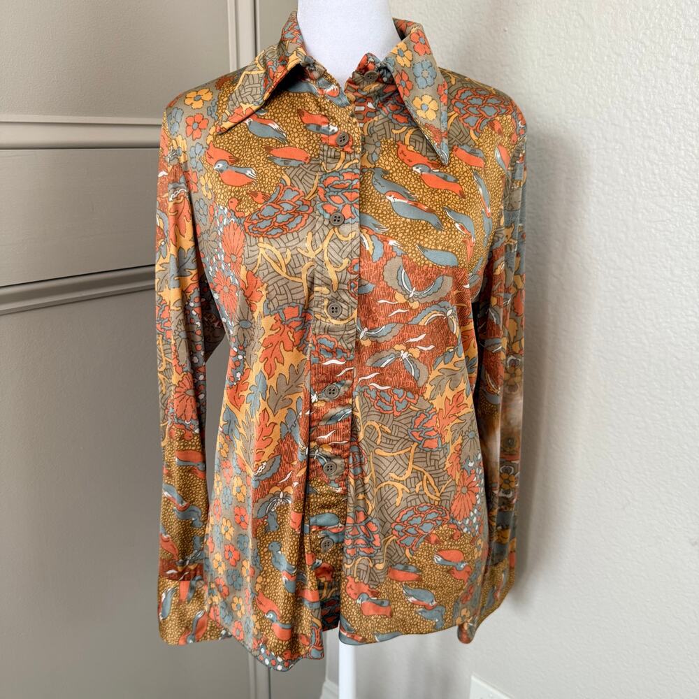 Vintage Campus Casuals California 70s Print Collared Shirt Size 9 Retro Boho